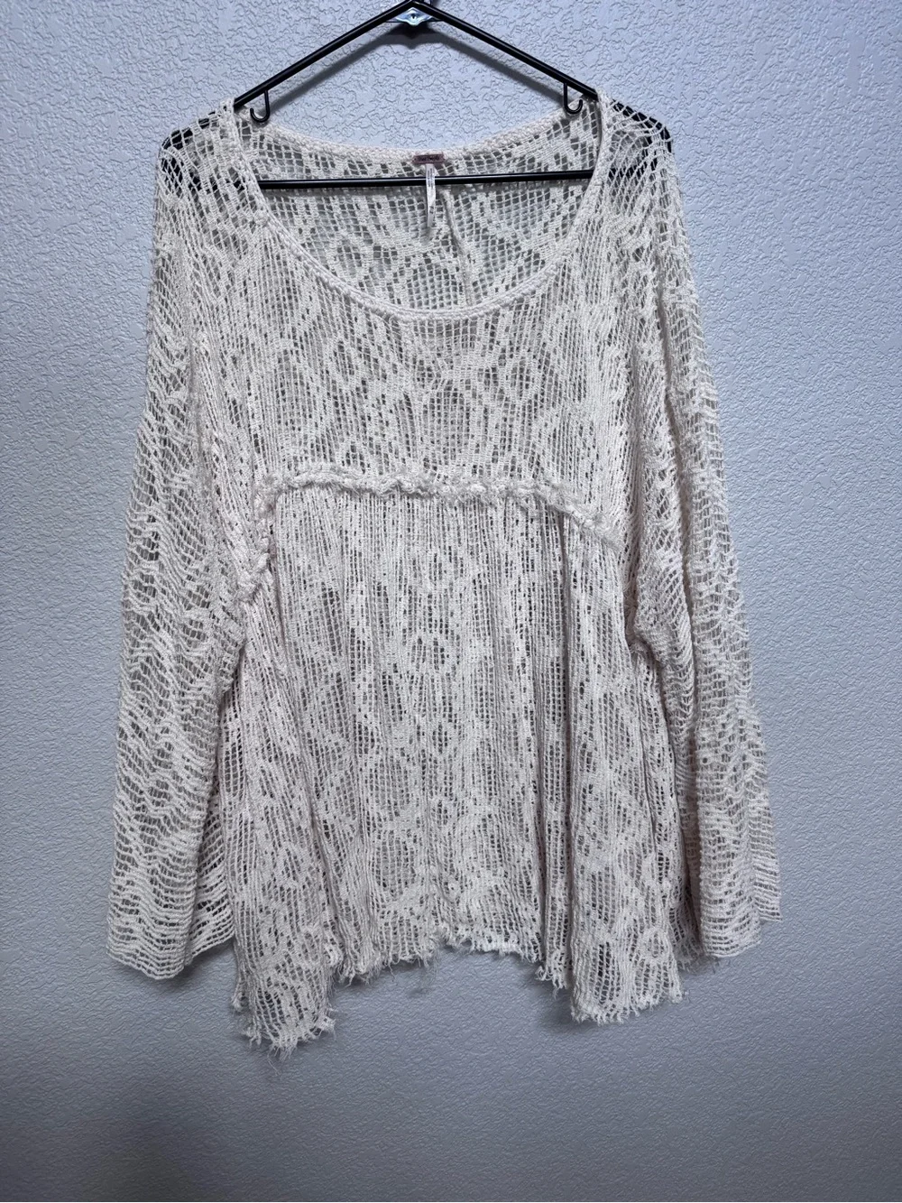 Free People Boho Crochet Bell Sleeve Tunic Top Women’s XS/S Semi Sheer Hippie